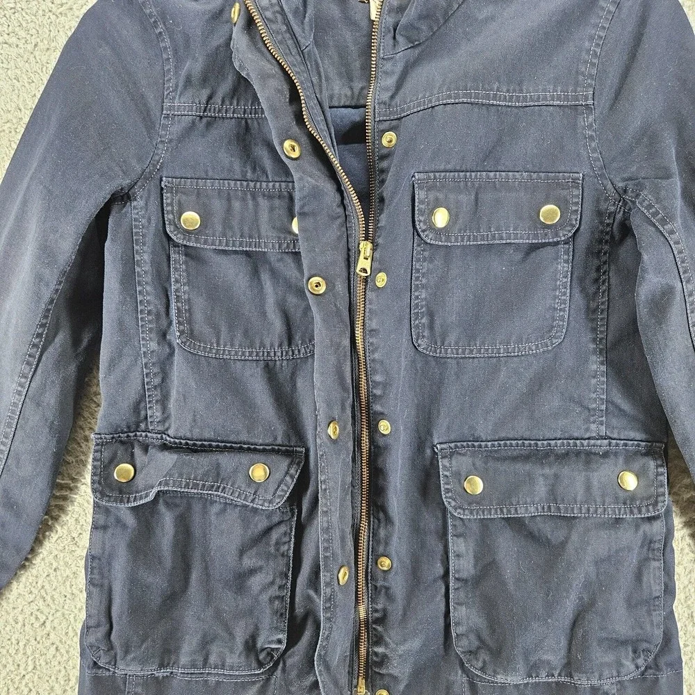J Crew Women's Jacket Navy Blue Military Field Cargo Jacket‎ Small S Full Zip Up